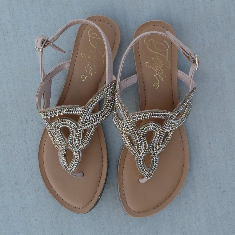 Fergie Rhinestone Embellished Thong Sandals 6.5 M
